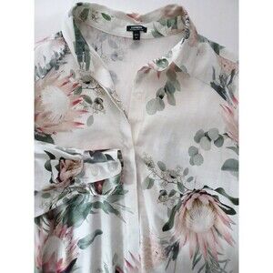 Express Boyfriend Portofino Linen Blend Button Up Shirt XS Romantic Feminine